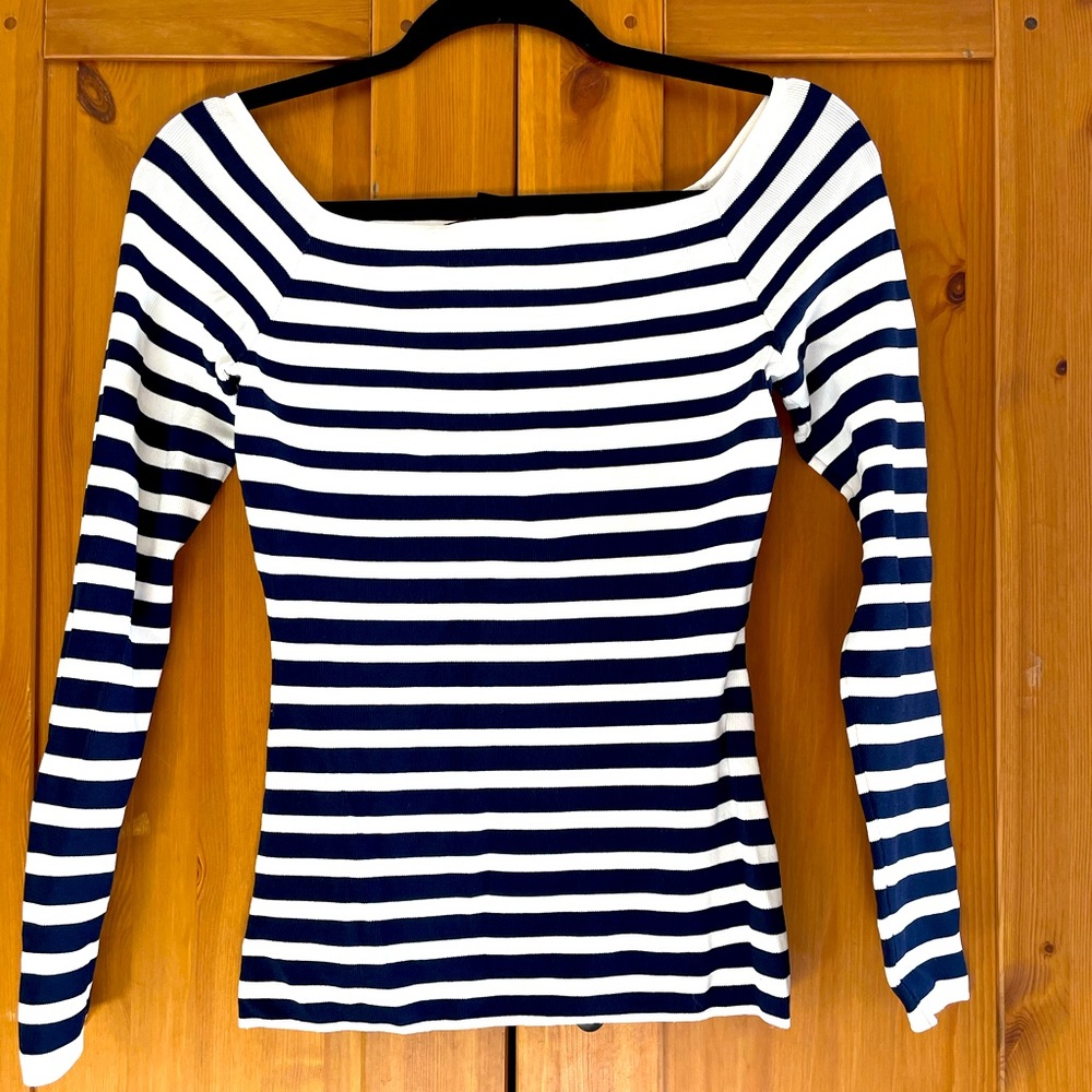 Boatneck off the shoulder nautical stripe long sleeve Zara shirt blue & white